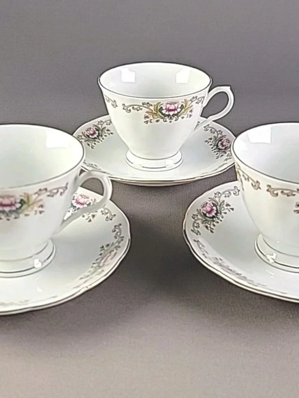 Lot of 3 - Japan Fine China Pink Floral Swirl Teacup & Saucer Set – Pristine